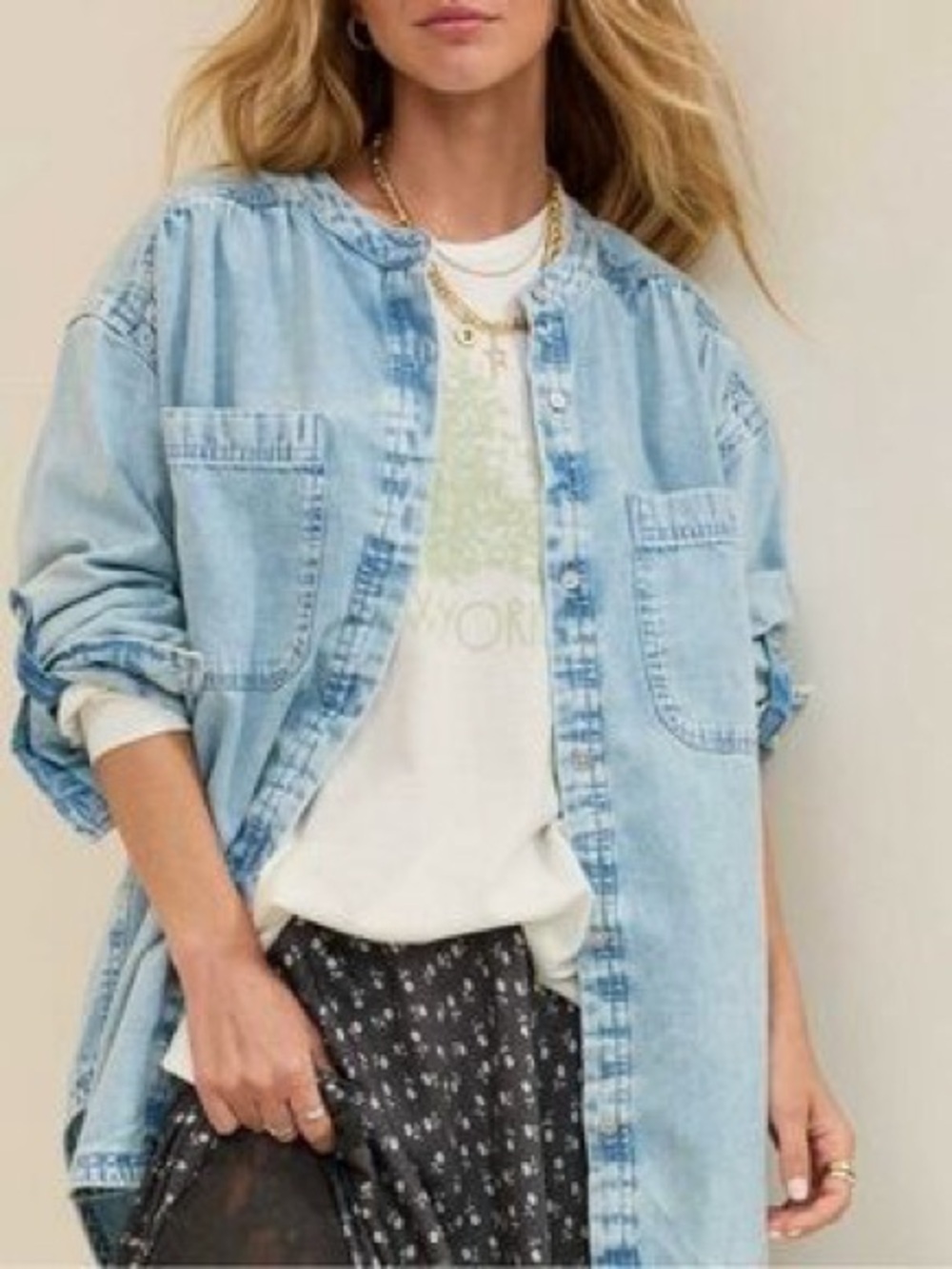 aerie Light Blue Denim Button-Down Shirt Jacket